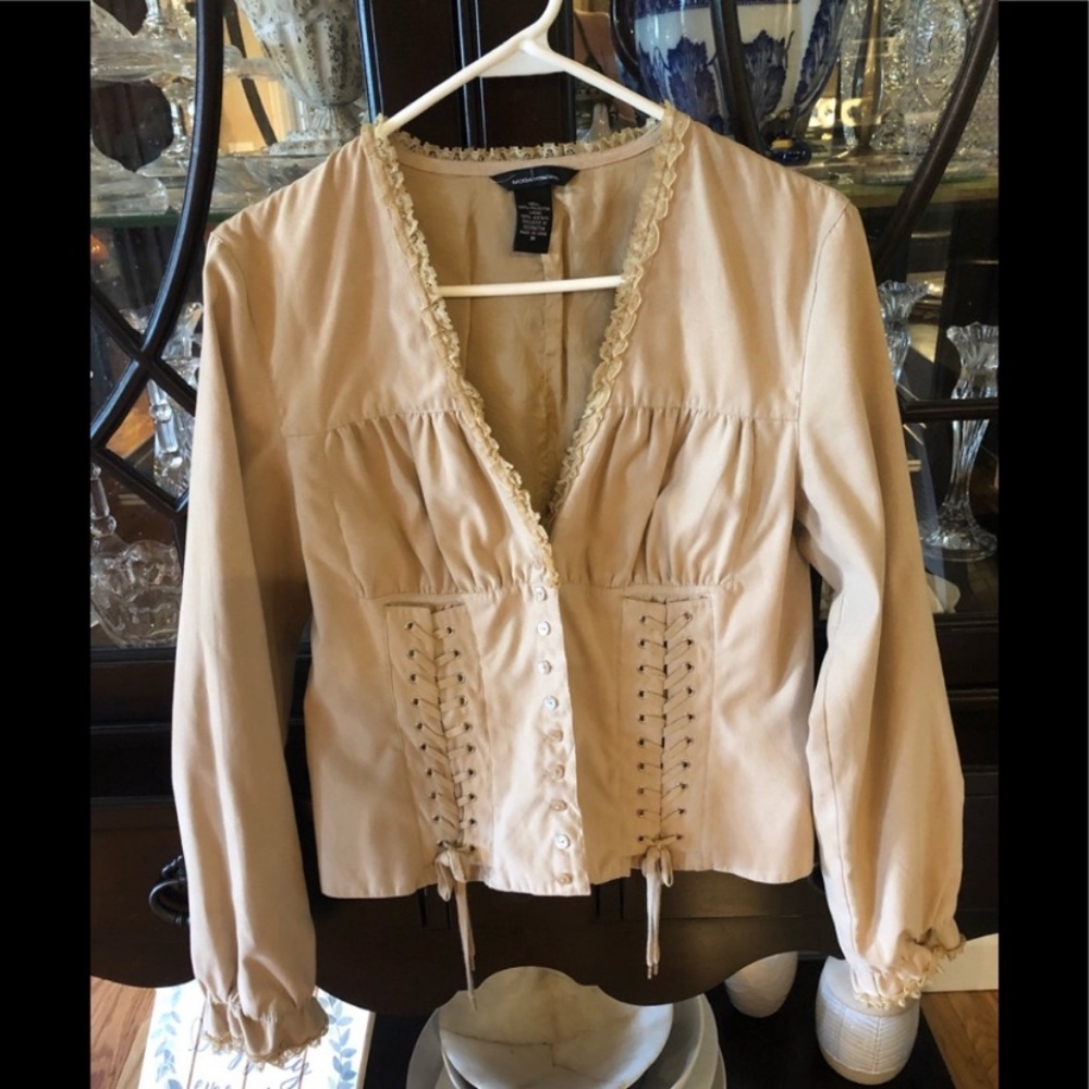 Moda International VTG Corset Lace Up Blouse Top Y2K